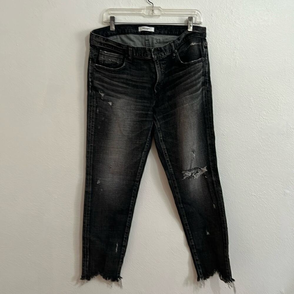 Moussy Women’s Jeans SZ 31 Black Mid Rise Straight  Raw Edge Distressed